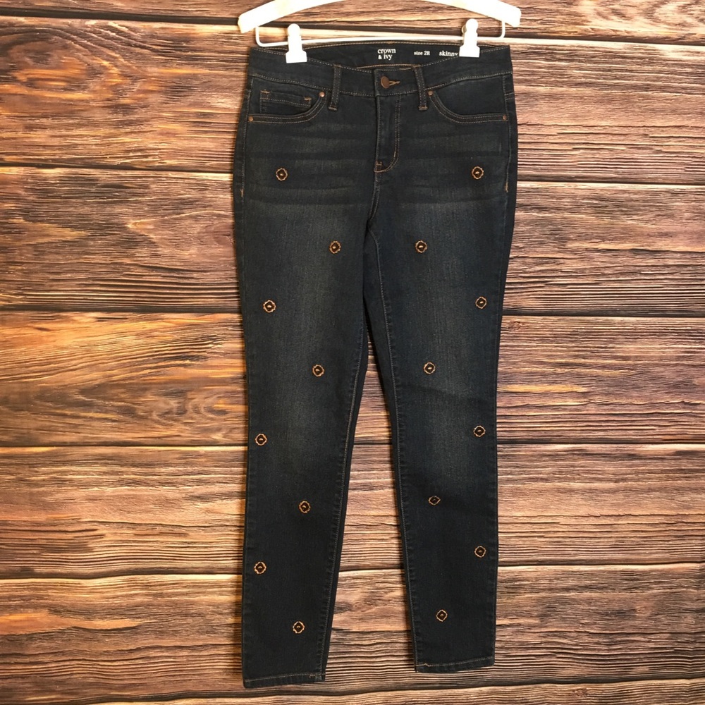 Crown & Ivy Copper Embroidered Skinny Jeans 2R